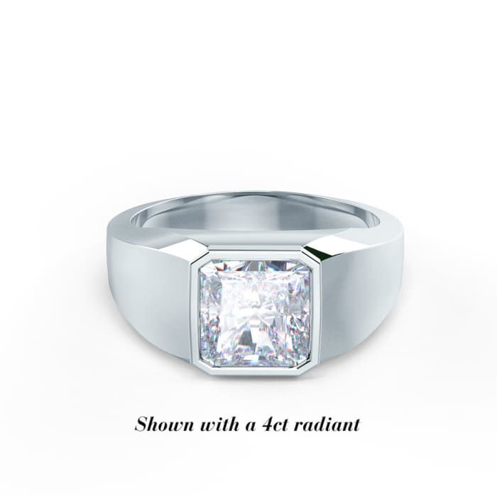 Bezel Set Solitaire 3 Carat Octagon CVD Diamond Mens Ring in Platinum