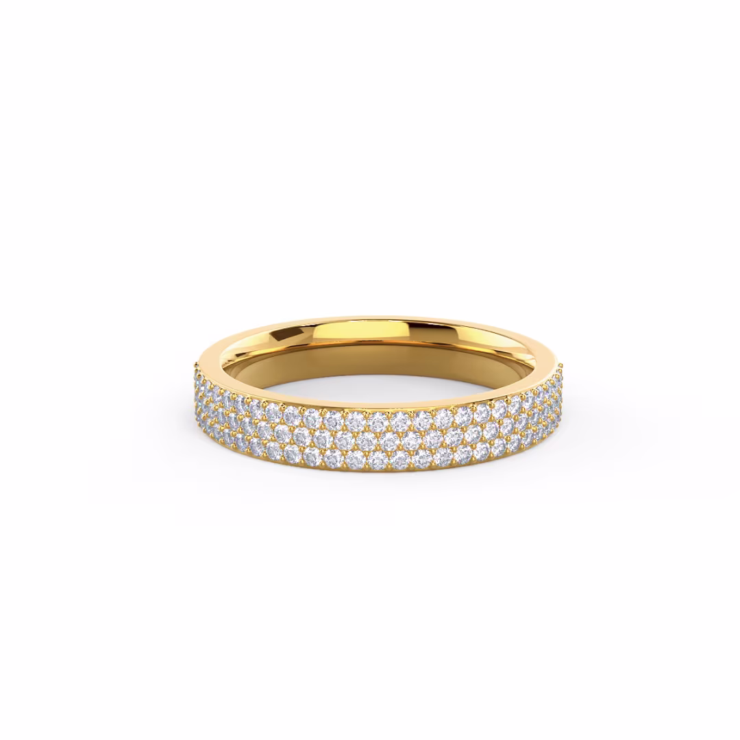 High Quality 0.4 ct Round Lab Diamonds set in 18k Yellow Gold Three Row Pavé Half Band (Main View)