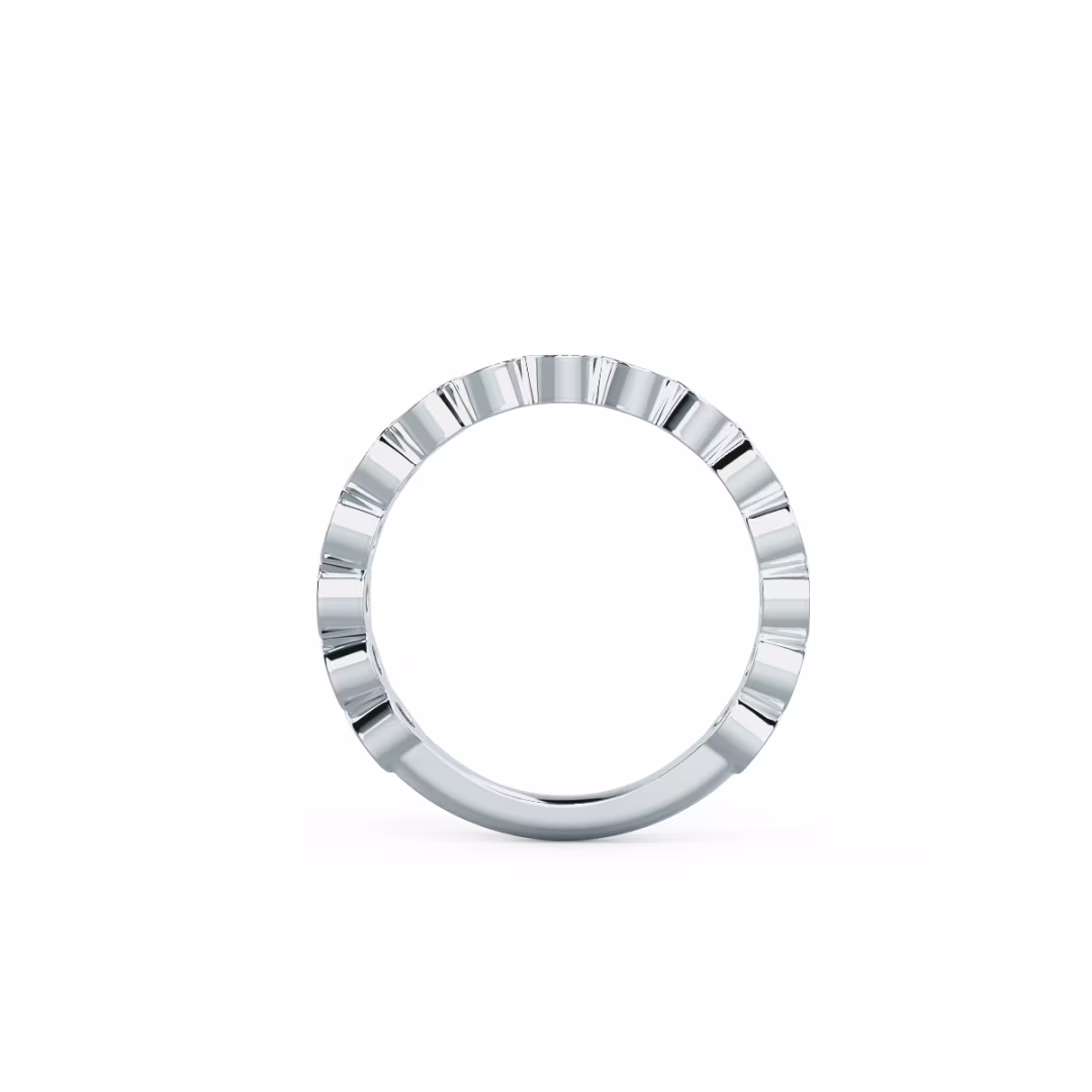 0.75 Carat Round Diamonds set in 18k White Gold Bezel Three Quarter Band (Profile View)