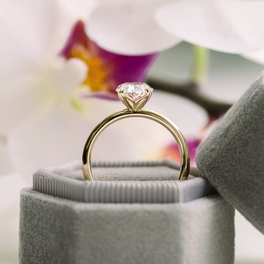 18k Yellow Gold Floral Basket Solitaire Diamond Engagement Ring featuring 2.0 ctw Diamonds