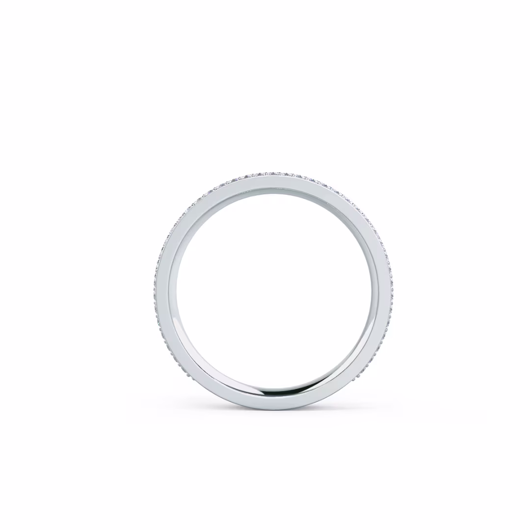 High Quality 0.6 ctw Round Lab Diamonds Three Row Pavé Three Quarter Band in 18k White Gold (Profile View)