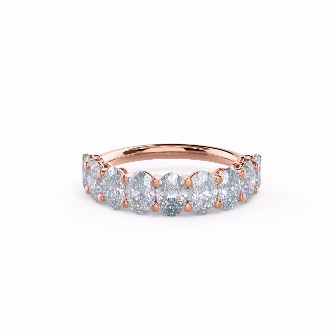 14 Karat Rose Gold Oval Basket Half Band featuring Hand Selected 2.5 ct Man Made Diamonds (Main View)