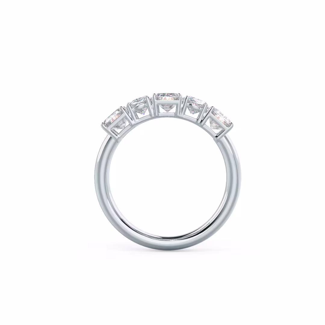 White Gold Emerald and Oval Five Stone featuring 3.1 ct Diamonds (Profile View)