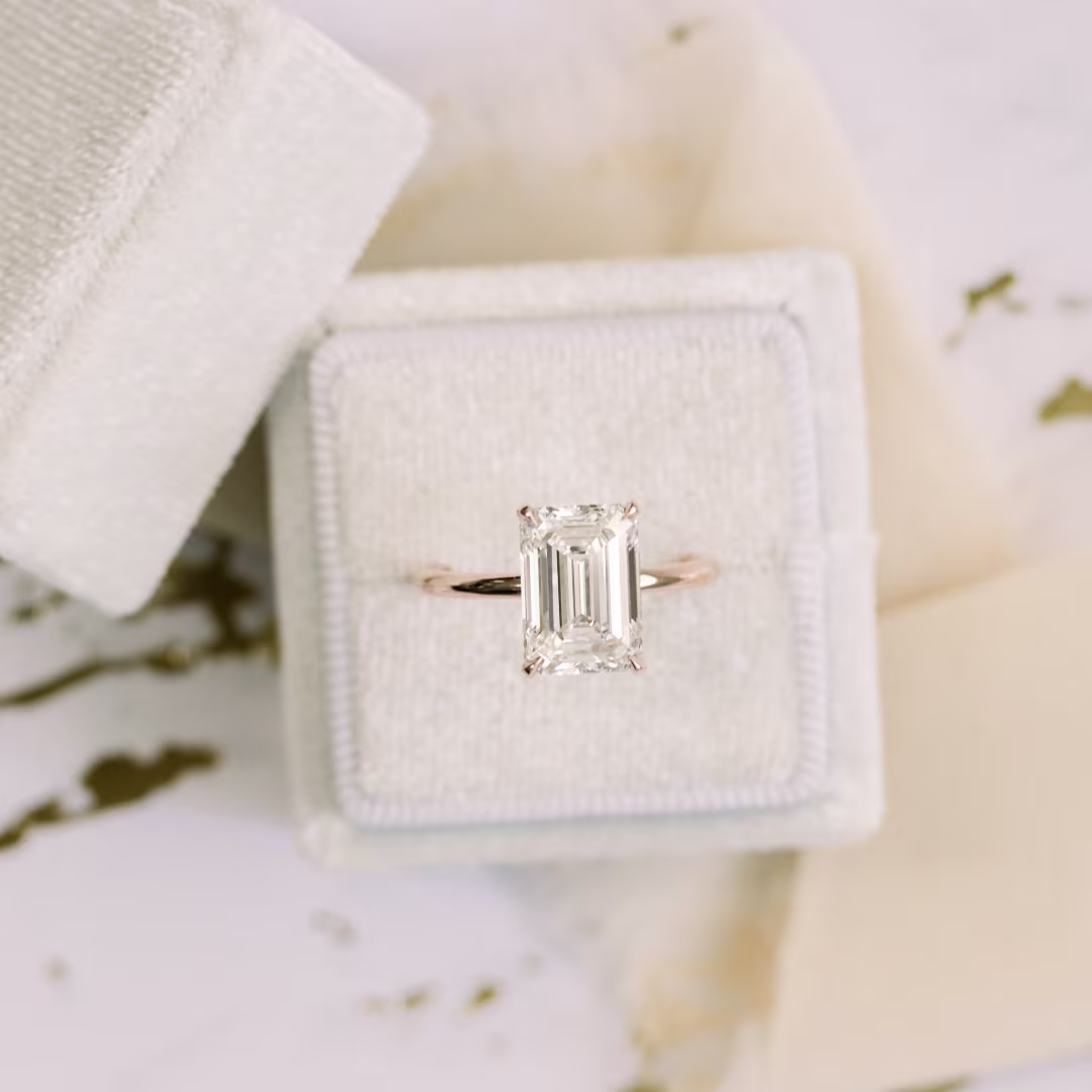 14k Rose Gold Four Carat Emerald Cut Lab Created Diamond Solitaire Ada Diamonds Design AD-235