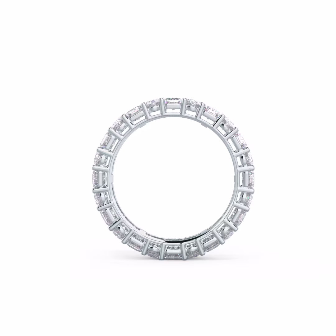 18 Karat White Gold Emerald and Oval Diamond Eternity Band featuring 5.5 ct Lab Diamonds (Profile View)