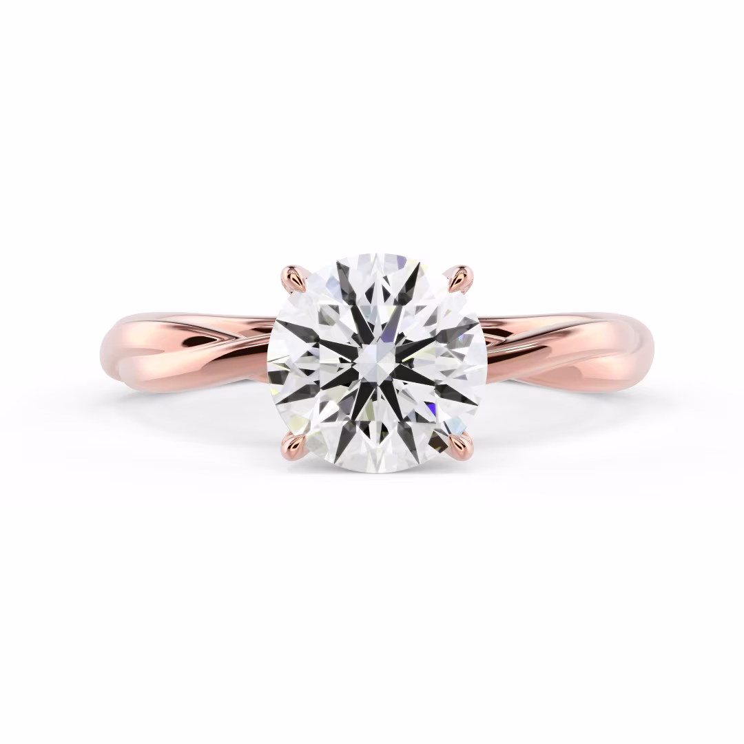 Rose Gold Twisting Band Solitaire Diamond Engagement Ring featuring Diamonds (Main View)