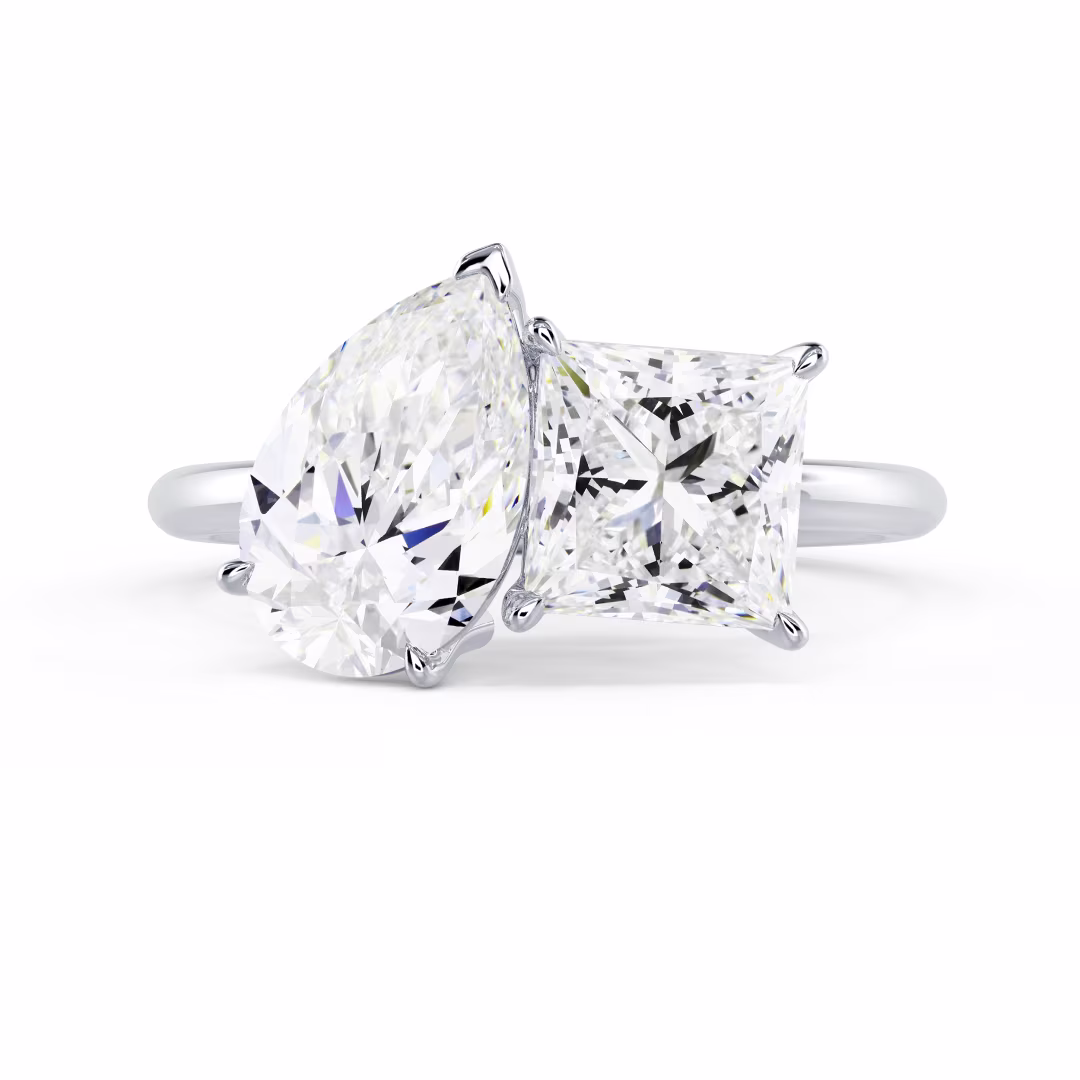 High Quality 2.0 ct Man Made Diamonds Toi et Moi Lab Diamond Engagement Ring in 18k White Gold (Main View)