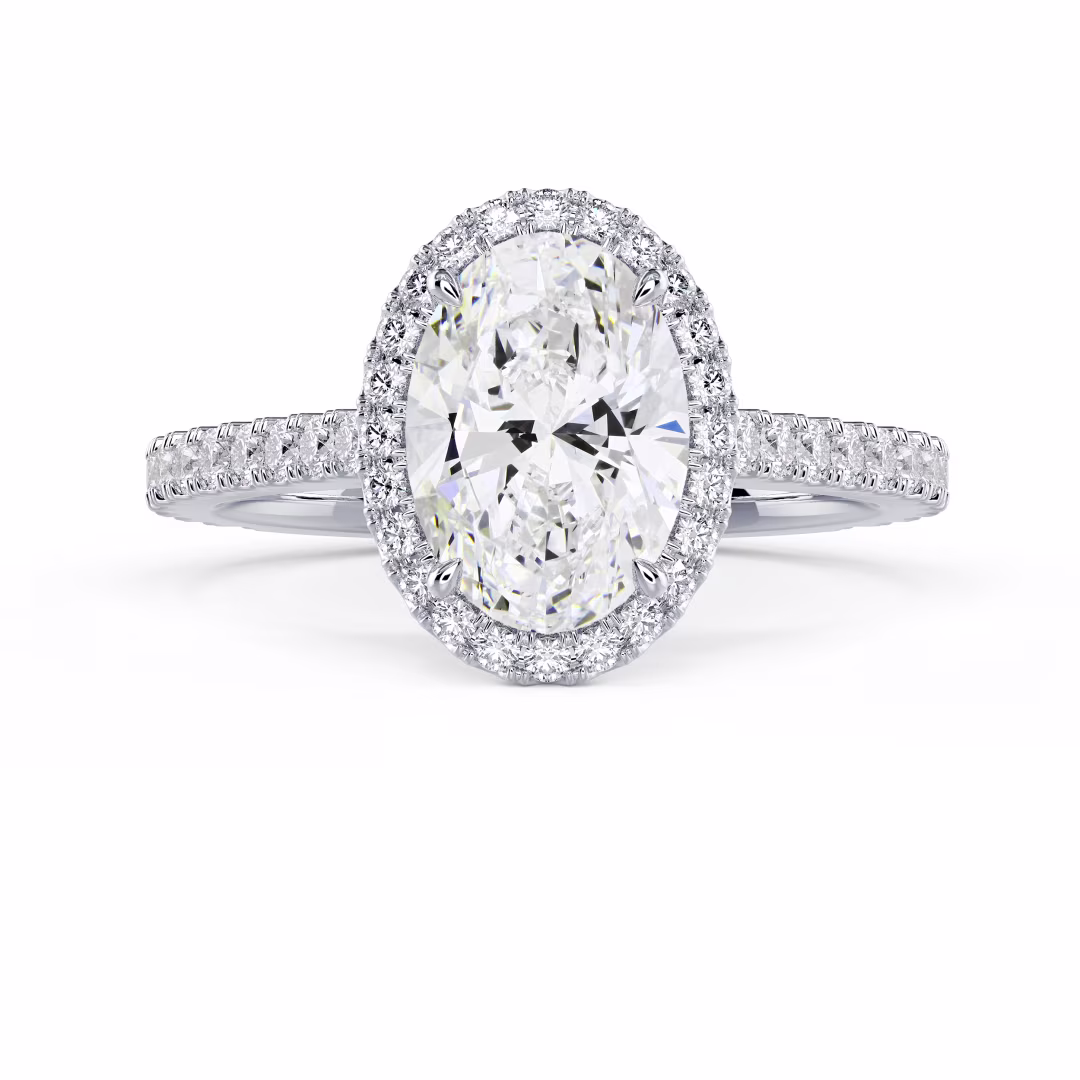 Hand Selected Diamonds Oval Halo Pavé Diamond Engagement Ring in White Gold (Main View)
