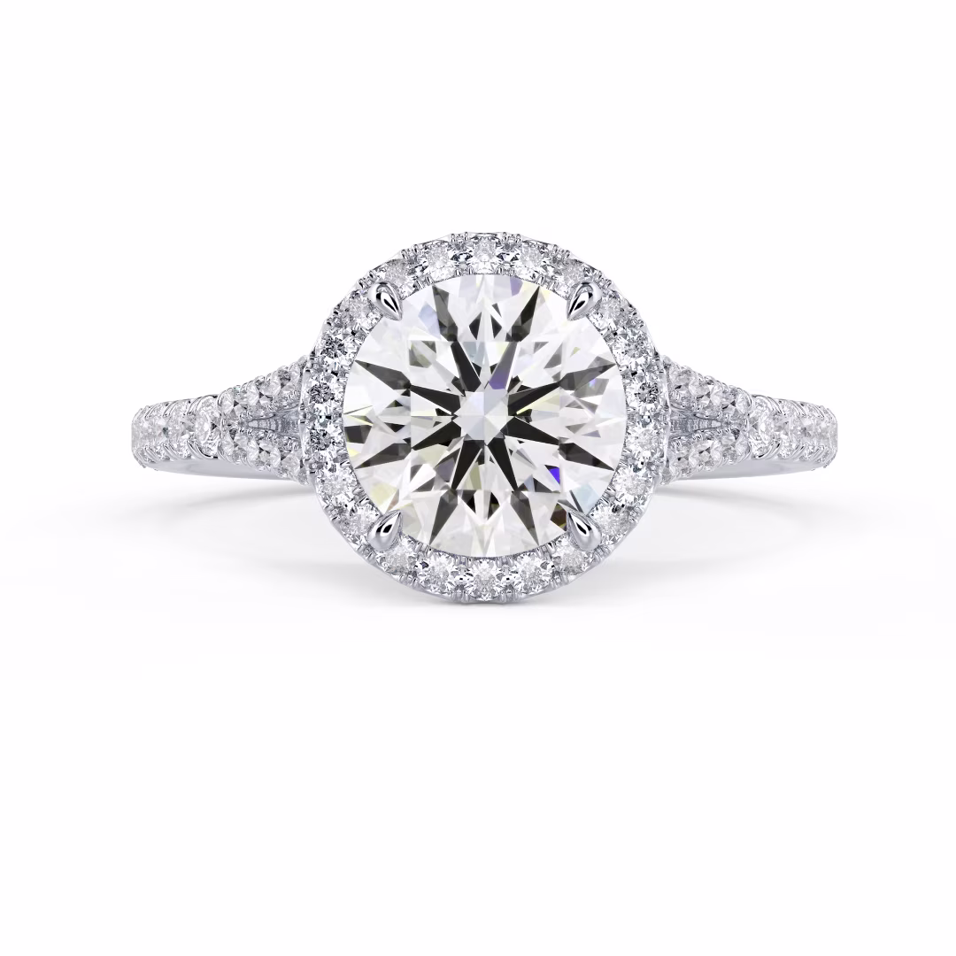 Diamonds Single Halo Split Shank Setting in White Gold (Main View)