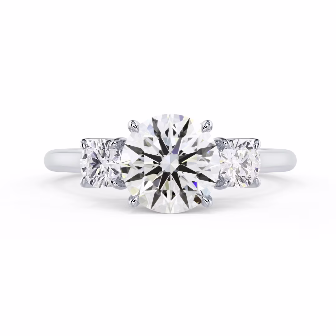 Lab Diamonds set in White Gold Round Three Stone Diamond Engagement Ring (Main View)