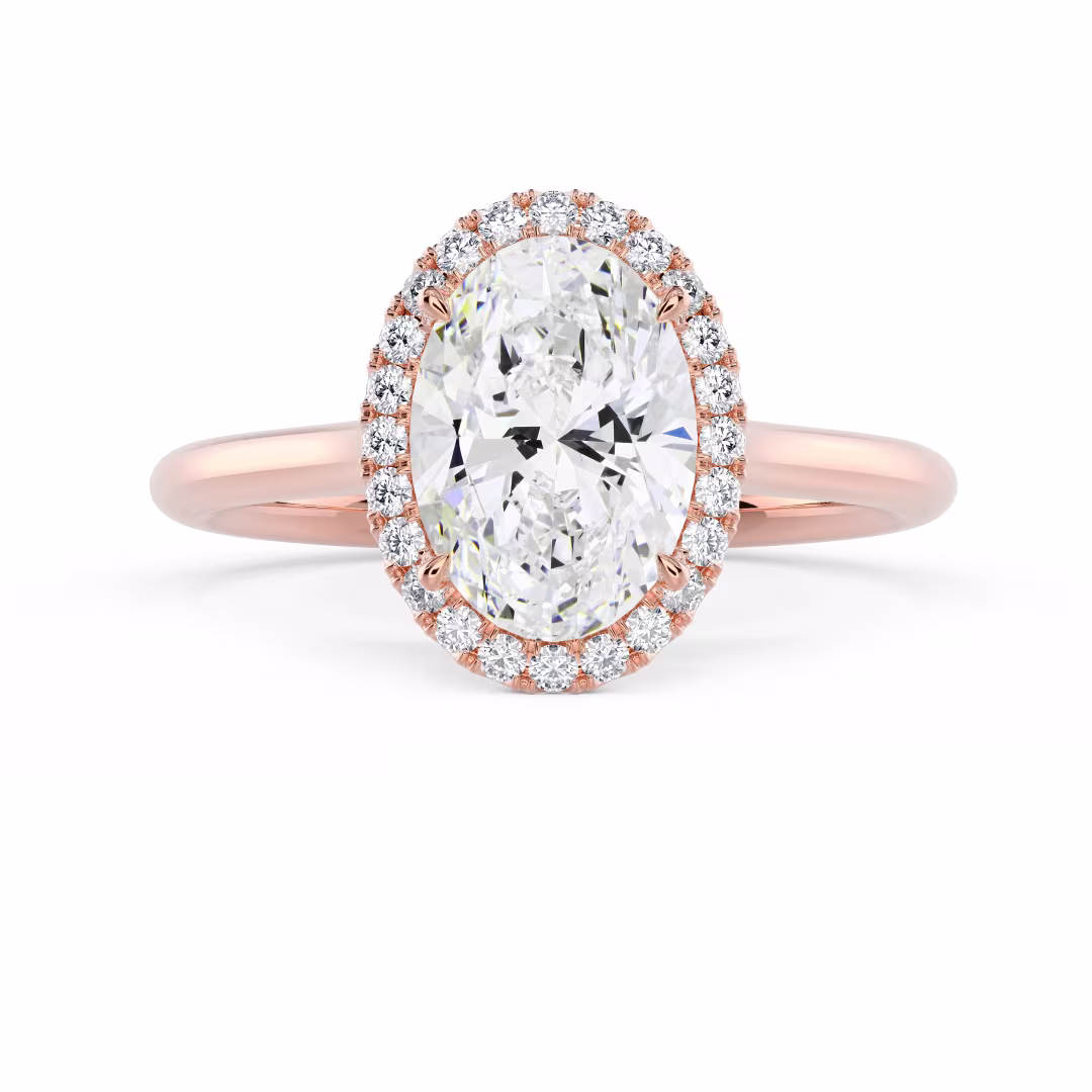 Rose Gold Oval Single Halo Diamond Engagement Ring featuring Lab Diamonds (Main View)