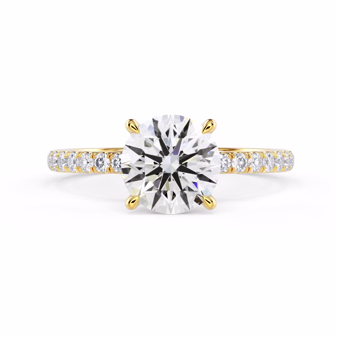 Yellow Gold Round Petite Four Prong Pavé Setting featuring Lab Diamonds (Main View)