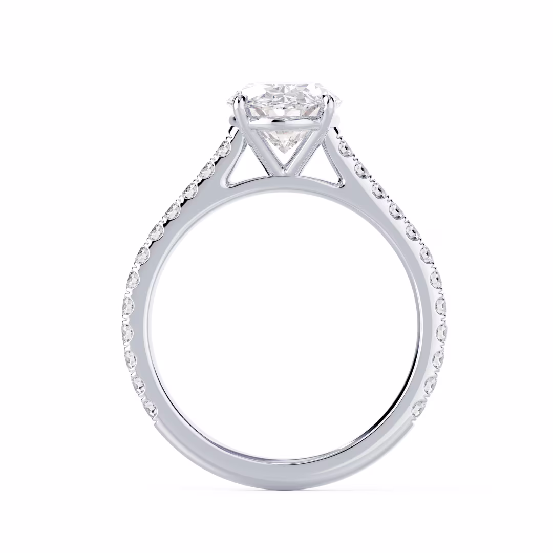 Lab Grown Diamonds Oval Cathedral Pavé Setting in White Gold (Profile View)