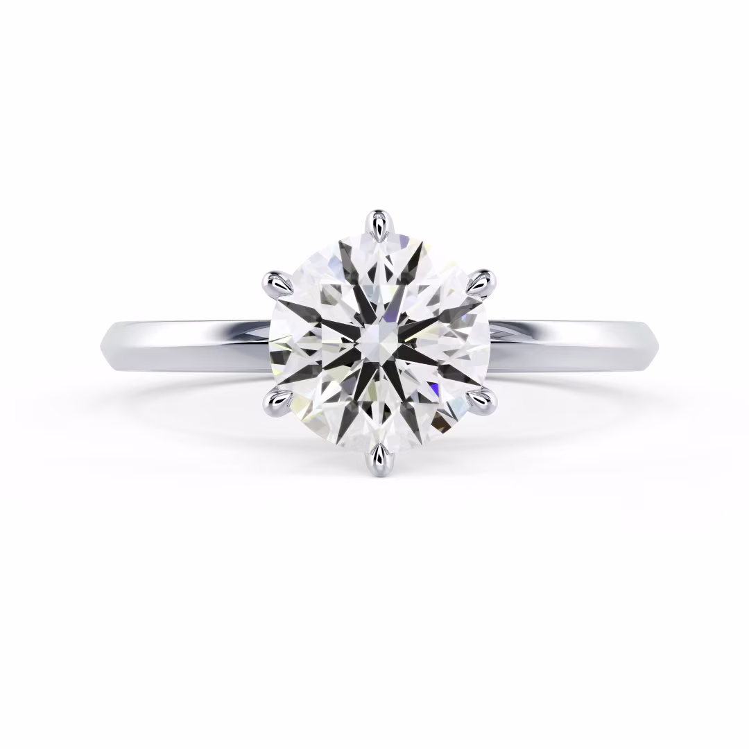 White Gold Round Classic Six Prong Solitaire Diamond Engagement Ring featuring Diamonds (Main View)