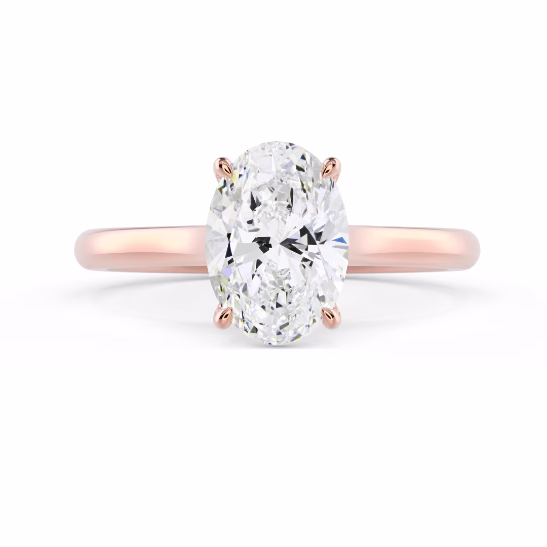 Rose Gold Oval Cathedral Solitaire Diamond Engagement Ring featuring Diamonds (Main View)