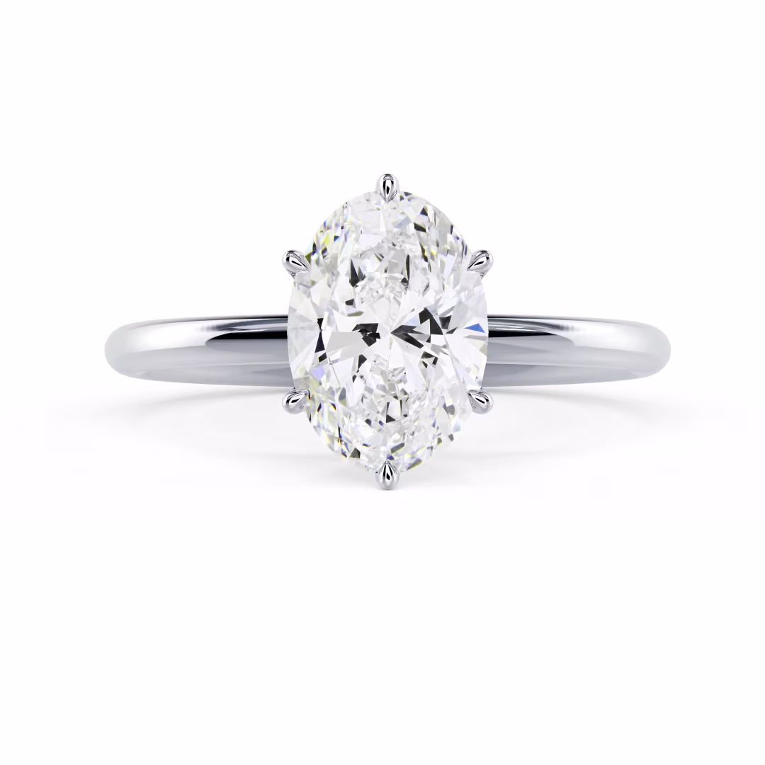 White Gold Oval Six Prong Solitaire Diamond Engagement Ring featuring Lab Diamonds (Main View)