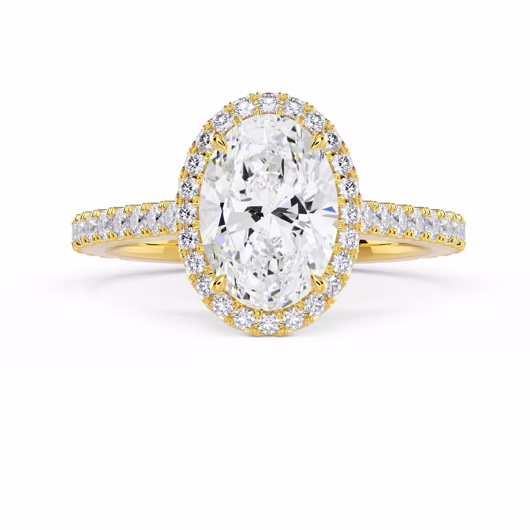 Lab Diamonds Oval Halo Pavé Diamond Engagement Ring in Yellow Gold (Main View)