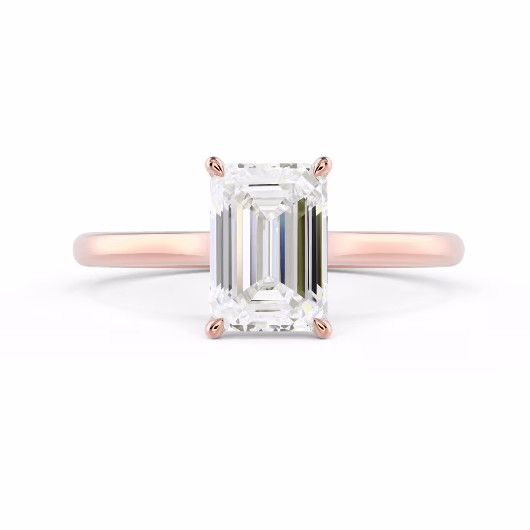 Lab Diamonds Emerald Trellis Solitaire Diamond Engagement Ring in Rose Gold (Main View)
