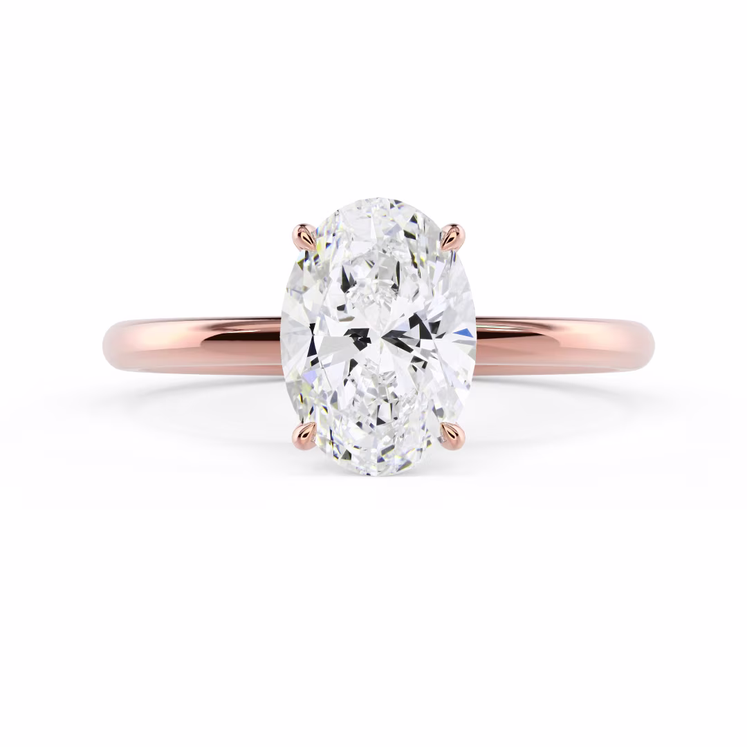 Lab Grown Diamonds set in Rose Gold Oval Petite Four Prong Solitaire (Main View)