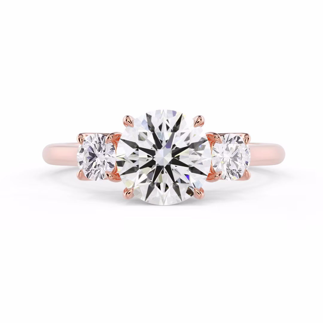 Lab Created Diamonds Round Three Stone Diamond Engagement Ring in Rose Gold (Main View)
