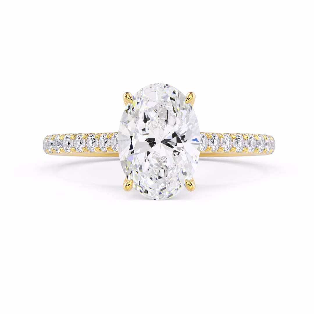 Lab Diamonds Oval Cathedral Pavé Diamond Engagement Ring in Yellow Gold (Main View)