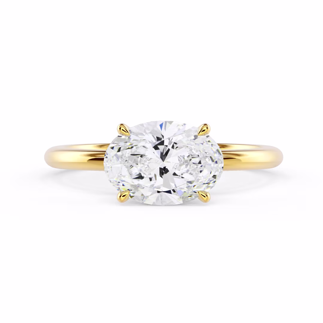 Yellow Gold Oval East-West Solitaire Diamond Engagement Ring featuring Diamonds (Main View)