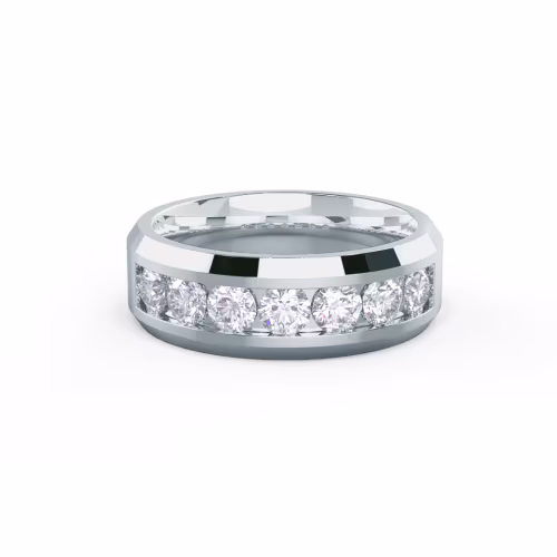 18 Karat White Gold Matte Beveled Channel Round Seven Stone featuring Exceptional Quality 1.4 ct Diamonds (Main View)