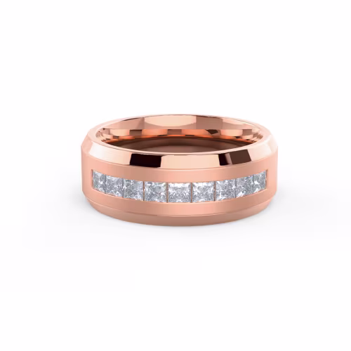 14k Rose Gold Matte Beveled Channel Princess Half Band featuring Hand Selected 1.0 Carat Diamonds (Main View)