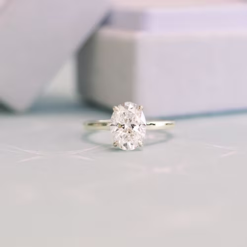 18k Yellow Gold Oval Cathedral Solitaire featuring 2.0 Carat Diamonds (Main View)