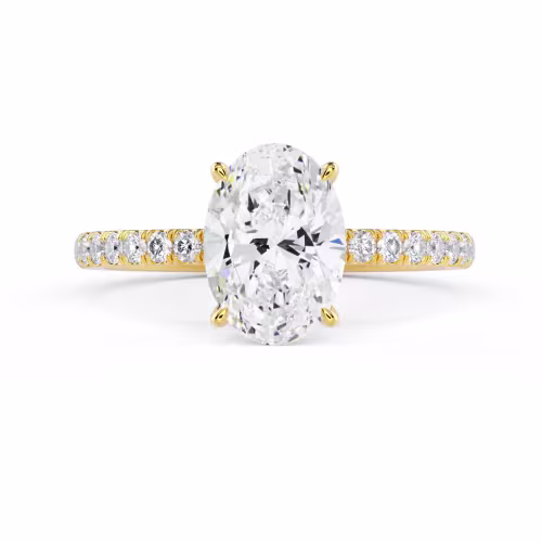 Yellow Gold Oval Petite Four Prong Pavé Setting featuring Exceptional Quality Diamonds (Main View)