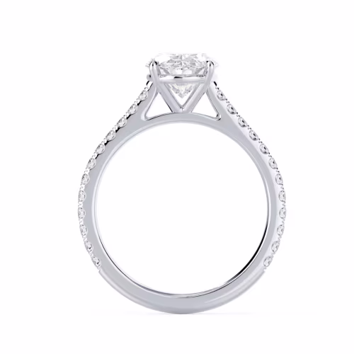 Lab Grown Diamonds Oval Cathedral Pavé Setting in White Gold (Profile View)