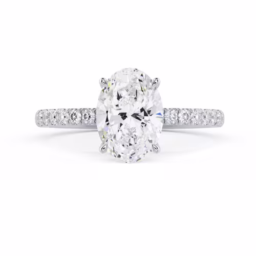 Hand Selected Lab Diamonds set in White Gold Oval Classic Four Prong Pavé Setting (Main View)