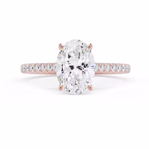 Rose Gold Oval Cathedral Pavé Diamond Engagement Ring featuring Diamonds (Main View)