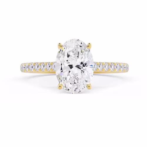 Lab Diamonds Oval Cathedral Pavé Diamond Engagement Ring in Yellow Gold (Main View)