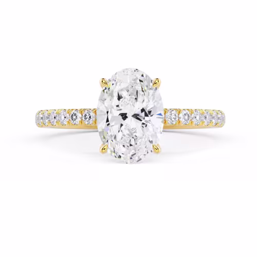 Exceptional Quality Lab Diamonds Oval Classic Four Prong Pavé Setting in Yellow Gold (Main View)