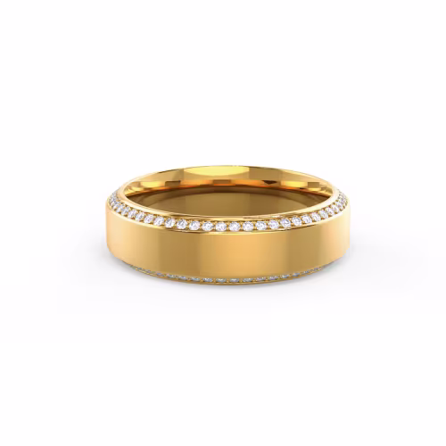 Yellow Gold Wide Beveled Channel Eternity Band featuring Hand Selected Round Lab Grown Diamonds (Main View)
