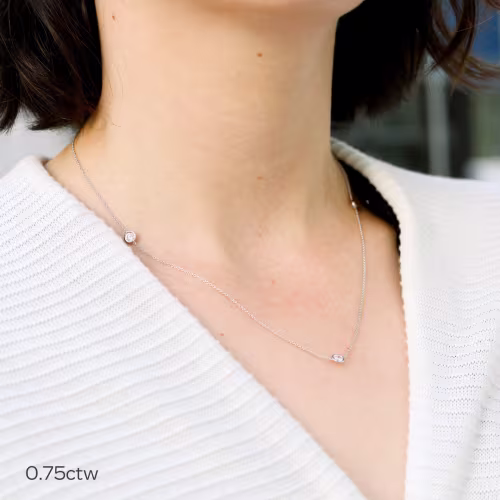 0.7ct ct three stone bezel set lab diamond necklace white gold