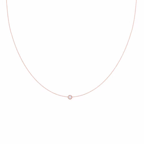 Lab created diamond single floating bezel cosmopolitan necklace in rose gold ADA Diamonds design number 039