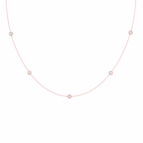 Round Brilliant Created Diamonds set in Rose Gold Five Diamond Station Necklace (Main View)