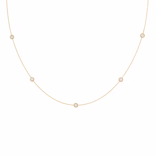 Exceptional Quality Round Brilliant Lab Created Diamonds set in Yellow Gold Five Bezel Floating Cosmopolitan Necklace (Main View)