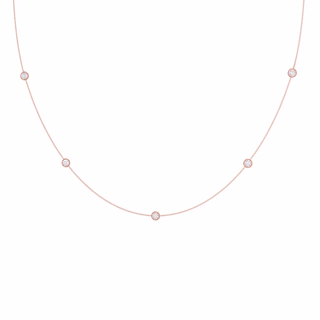 Round Brilliant Created Diamonds set in Rose Gold Five Diamond Station Necklace (Main View)