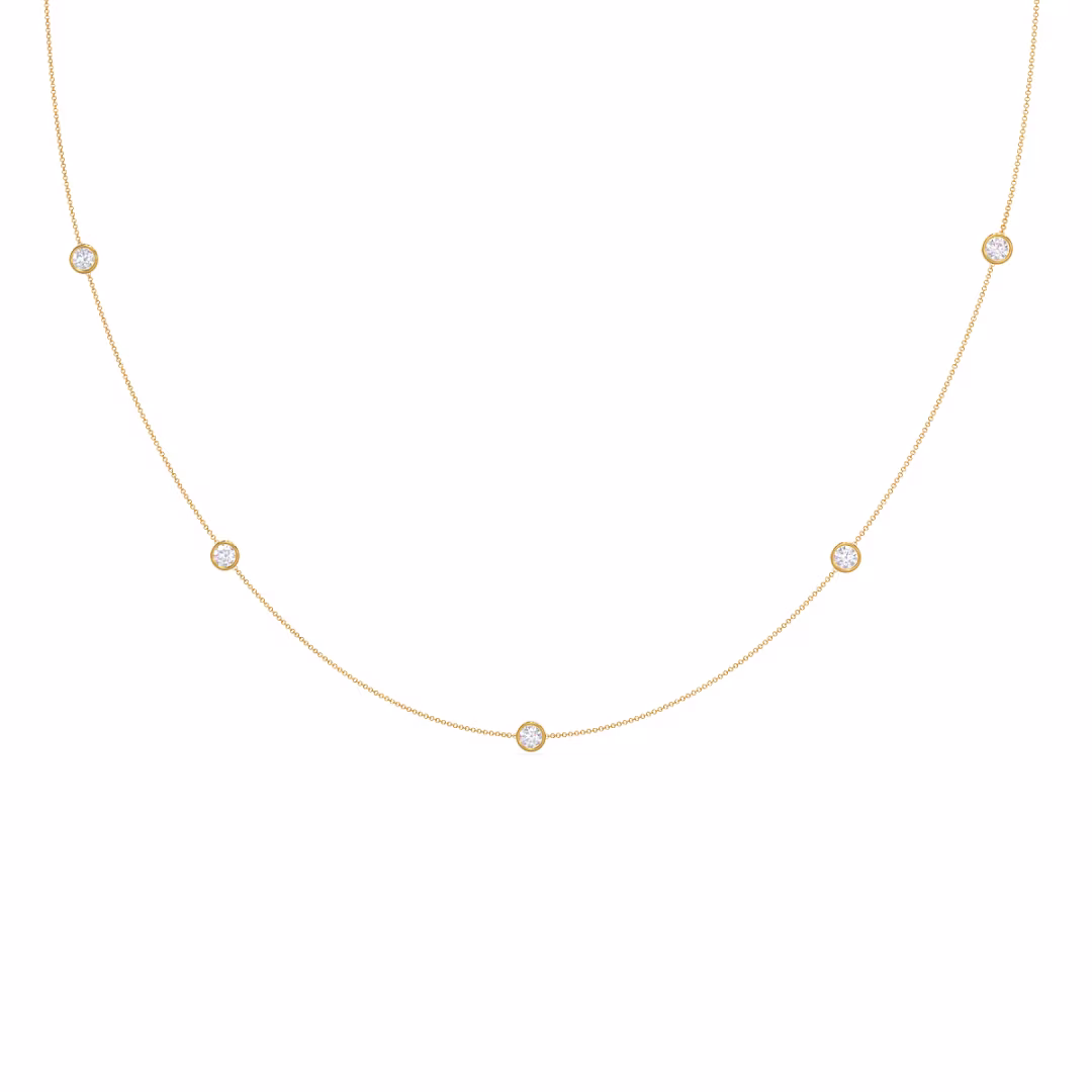 Exceptional Quality Round Brilliant Lab Created Diamonds set in Yellow Gold Five Bezel Floating Cosmopolitan Necklace (Main View)
