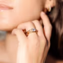 14k yellow gold lab diamond spacer bands with three stone engagement ring ada diamonds design ad 456 and ad195 on model