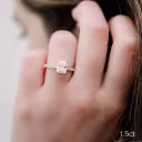 one and a half carat radiant cut lab diamond in pave setting