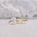 yellow Gold 3 Carat Radiant Lab Diamond Solitaire with 3ct Oval Wedding Band Ada Diamonds Design AD-250 Macro