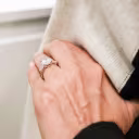 14k White Gold Round and Baguette Engagement Ring Featuring 3 carat Ideal Round Man Made Diamond Ada Diamonds Design AD-071