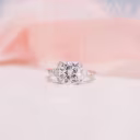 Exceptional Quality 3.0 ct Diamonds set in Platinum Cushion and Trillion Diamond Engagement Ring (Main View)