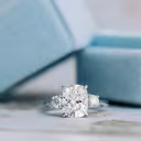 2.5ct cushion cut and round lab diamond three stone ring