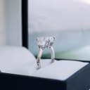 profile view of platinum 3 ct cushion and trapezoid three stone lab diamond ring ada diamonds design ad 475