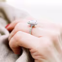 Three and a Half Carat Radiant Double Sided Halo Lab Diamond Engagement Ring Platinum On Model Profile Ada Diamonds Design AD-213